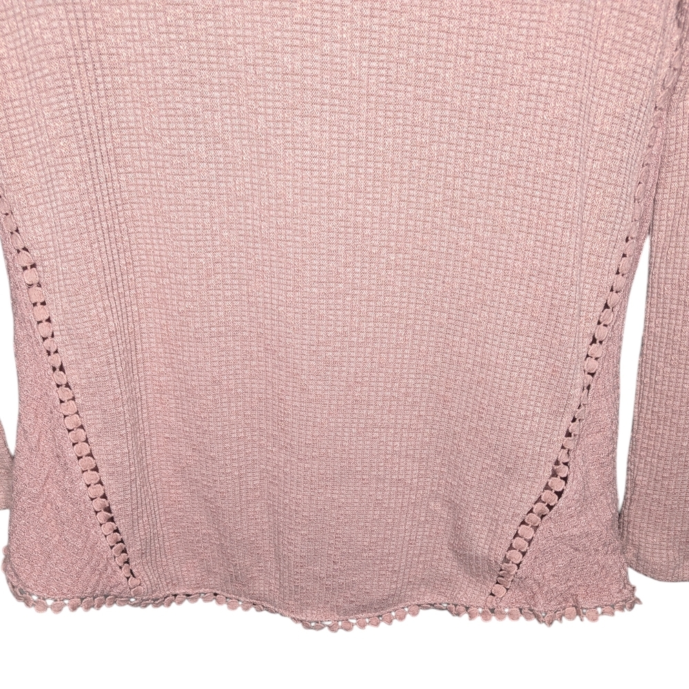 Anthropologie Eri + Ali Top Small Pink Waffle Knit Thermal Crochet Trim Boho - Picture 5 of 12